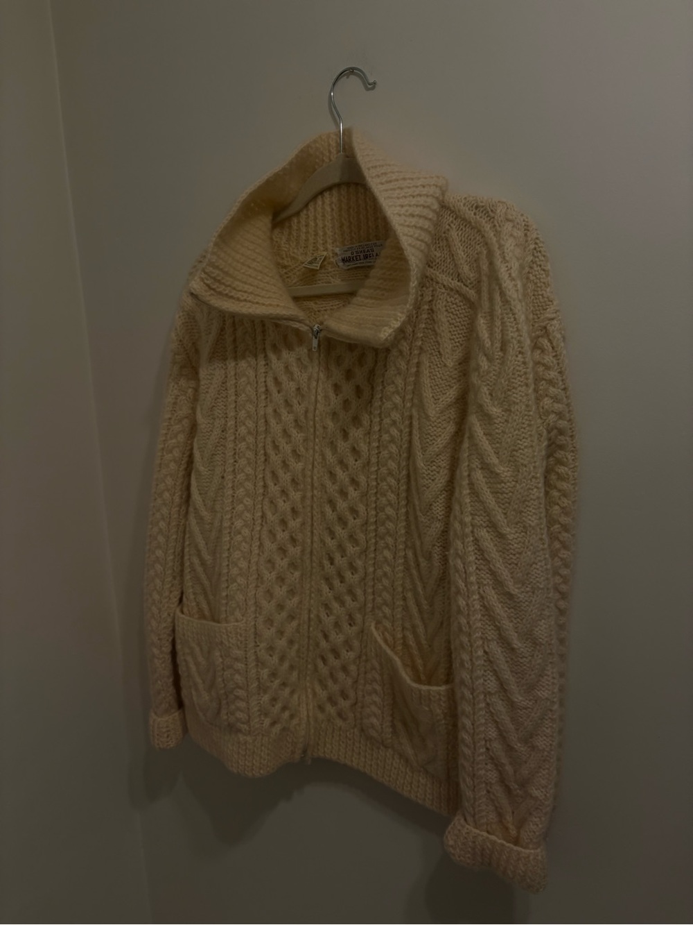 Shores Market Ireland Irish Fisherman Sweater Cable Knit Wool Sweater in Cream